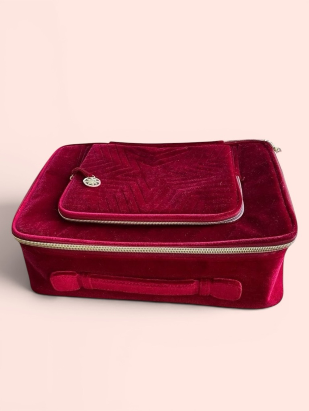 Estée Lauder Red Velvet Train Case Makeup Cosmetic Bag Travel Case